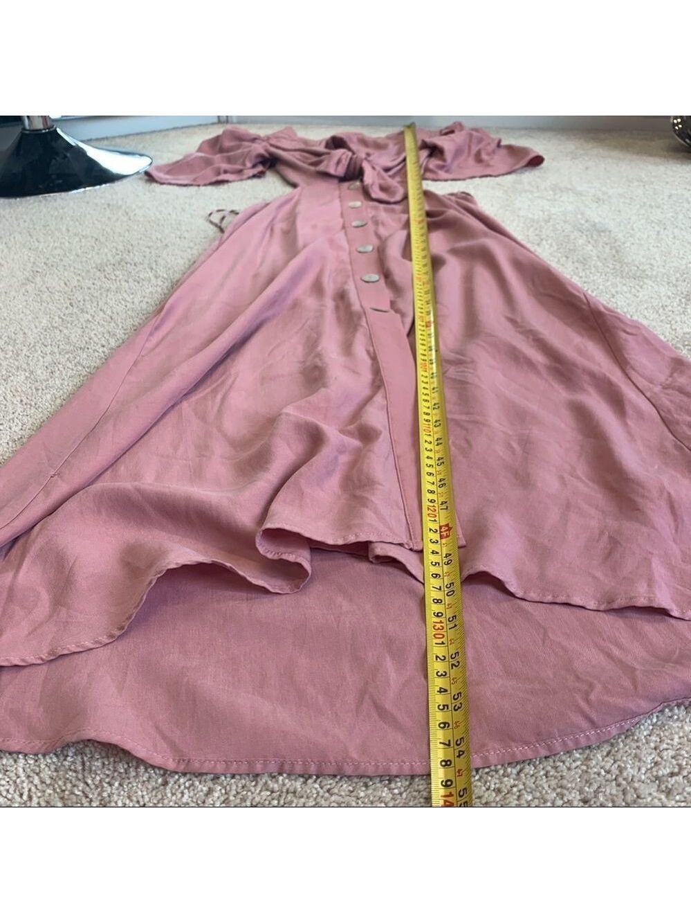 Zara pink cut out tied V-neck front button midi dress Sz M NWT - Picture 7 of 8